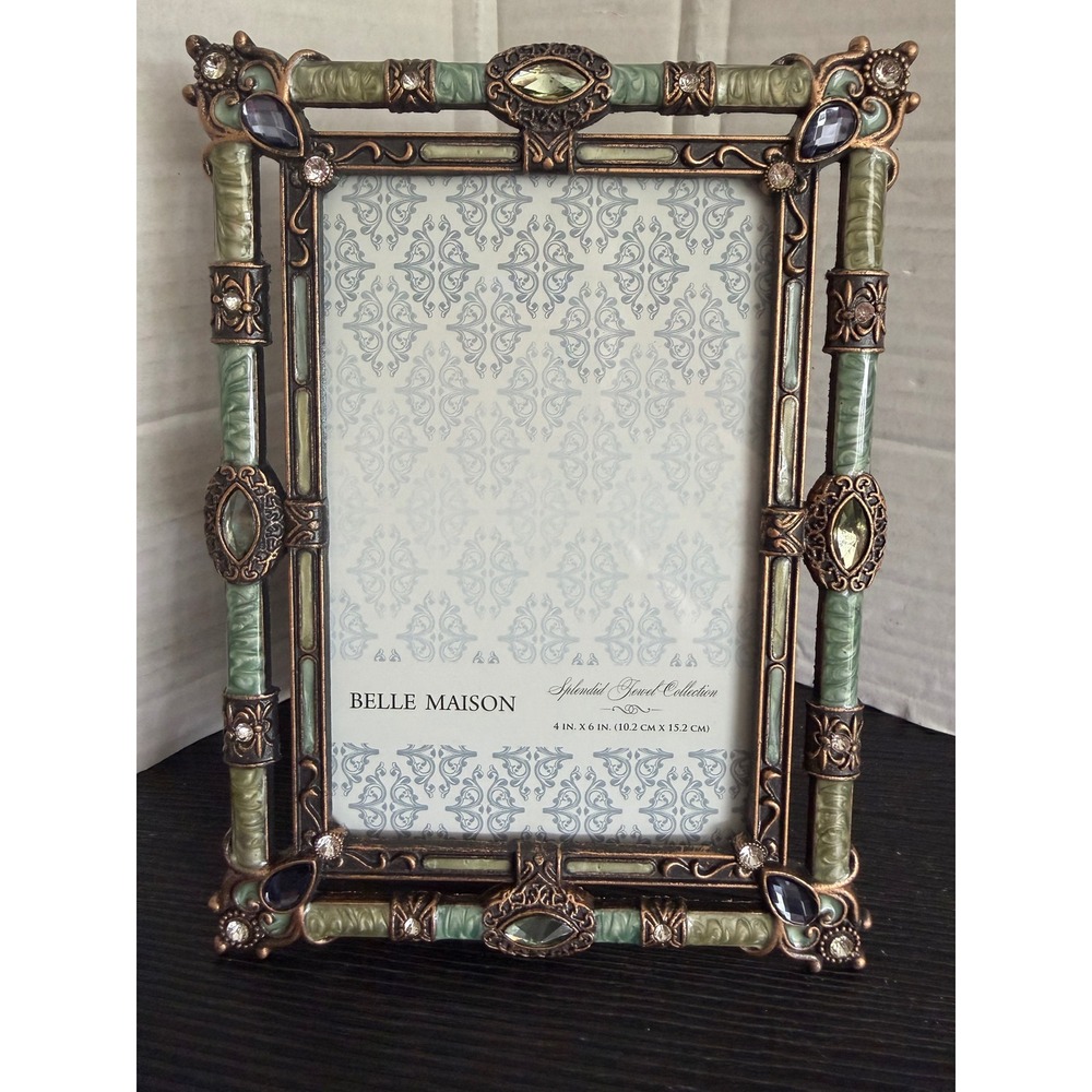 Belle Maison Splendid Jewel Enchante 4x6 Picture Frame Green Enamel Rhinestone